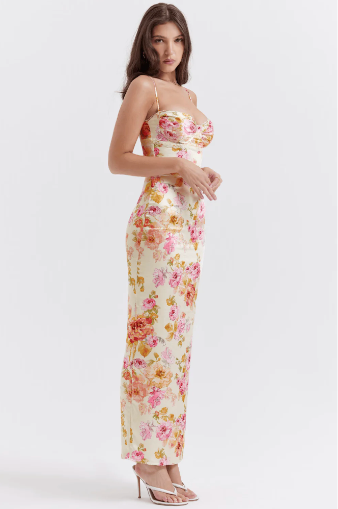 Alicia | Women’s floral maxi dress with flutter sleeves and defined waist