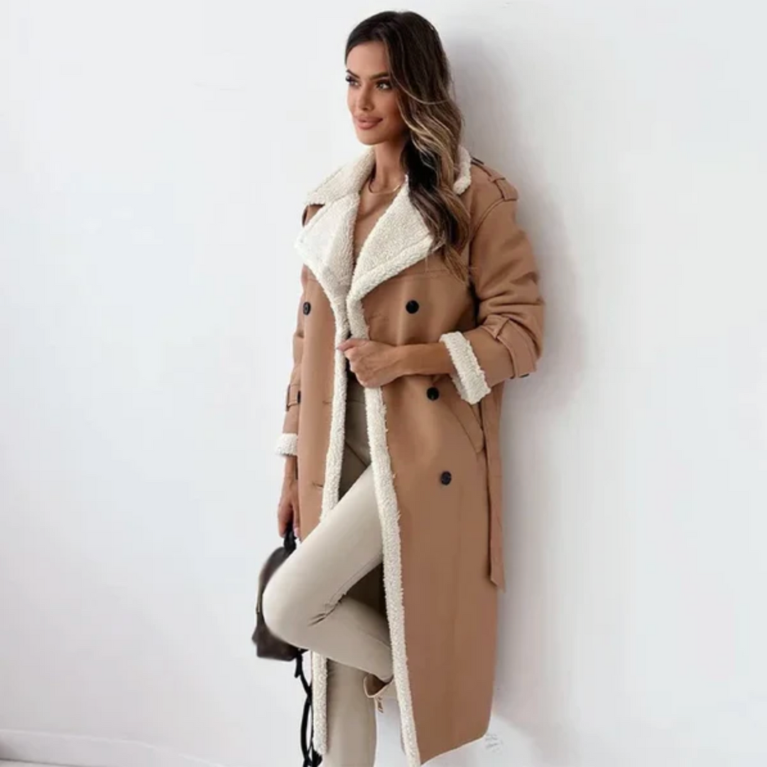 Lalaine | Women’s long wool-blend coat with faux-fur lining