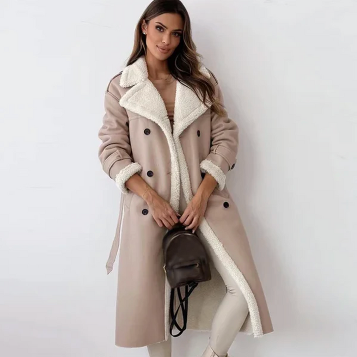 Lalaine | Women’s long wool-blend coat with faux-fur lining