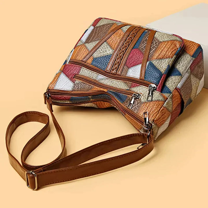 Charlee | Women’s crossbody bag with patchwork panels and adjustable strap