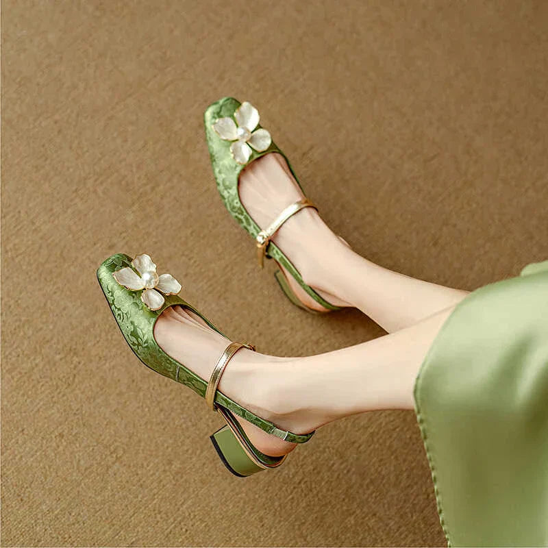 Azalea | Women’s block heel sandals with floral embellishment