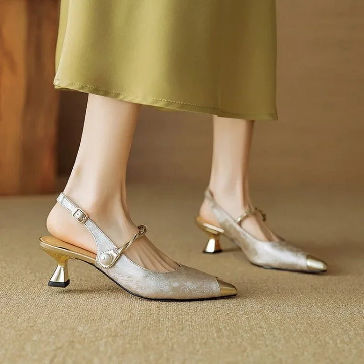 Olive | Women’s elegant slingback heels with pearl detail