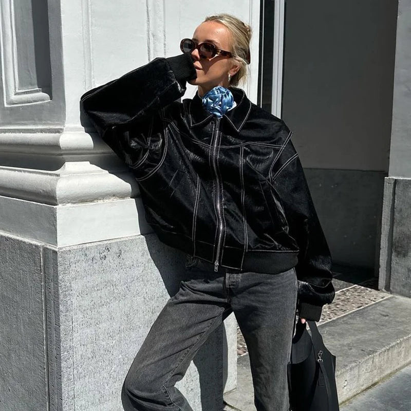 Reina | Women’s oversized jacket with contrast stitching and statement design