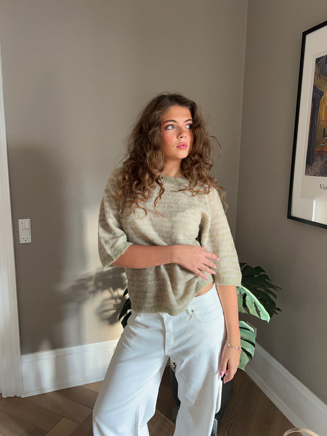 Colette | Women’s knit sweater with striped mid sleeve design