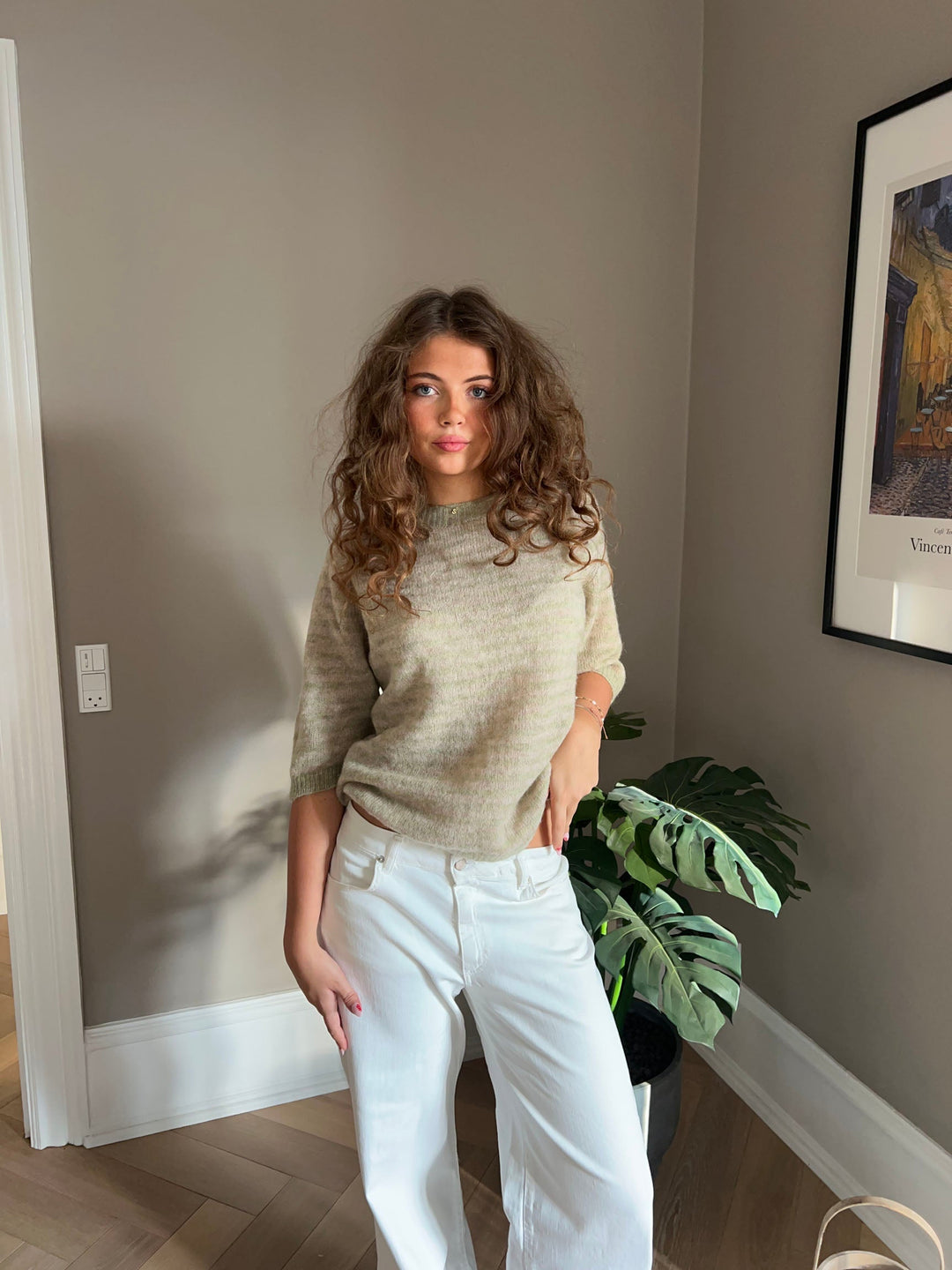 Colette | Women’s knit sweater with striped mid sleeve design