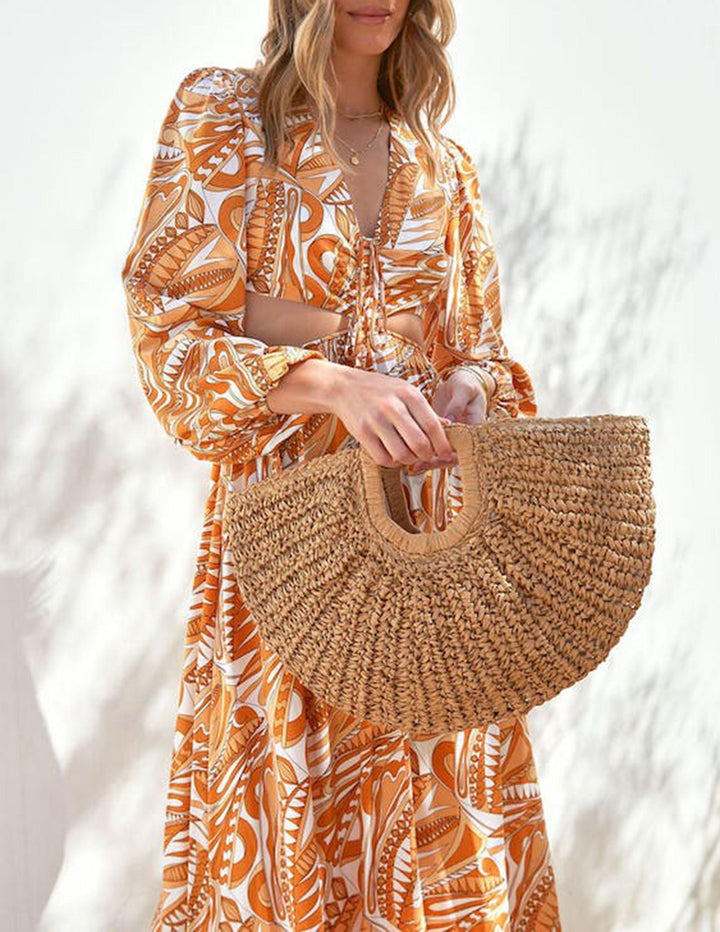 Dani | Women’s woven half-moon straw handbag