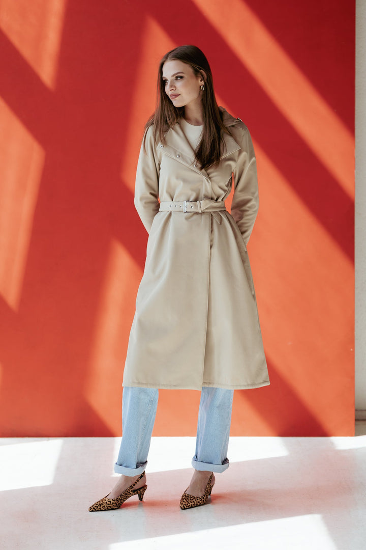Elie | Women’s trapeze double-breasted trench coat with adjustable hood