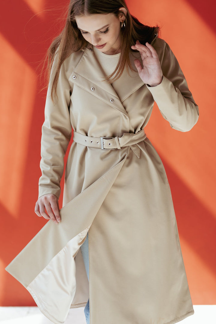 Elie | Women’s trapeze double-breasted trench coat with adjustable hood