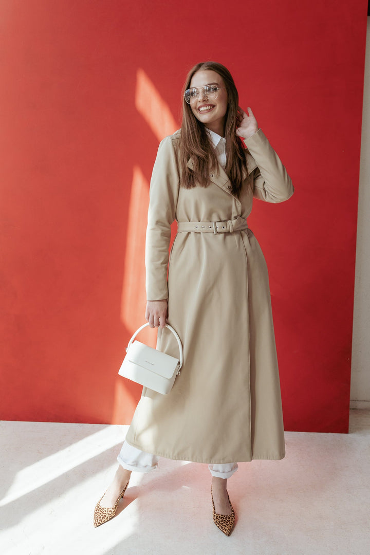 Elie | Women’s trapeze double-breasted trench coat with adjustable hood