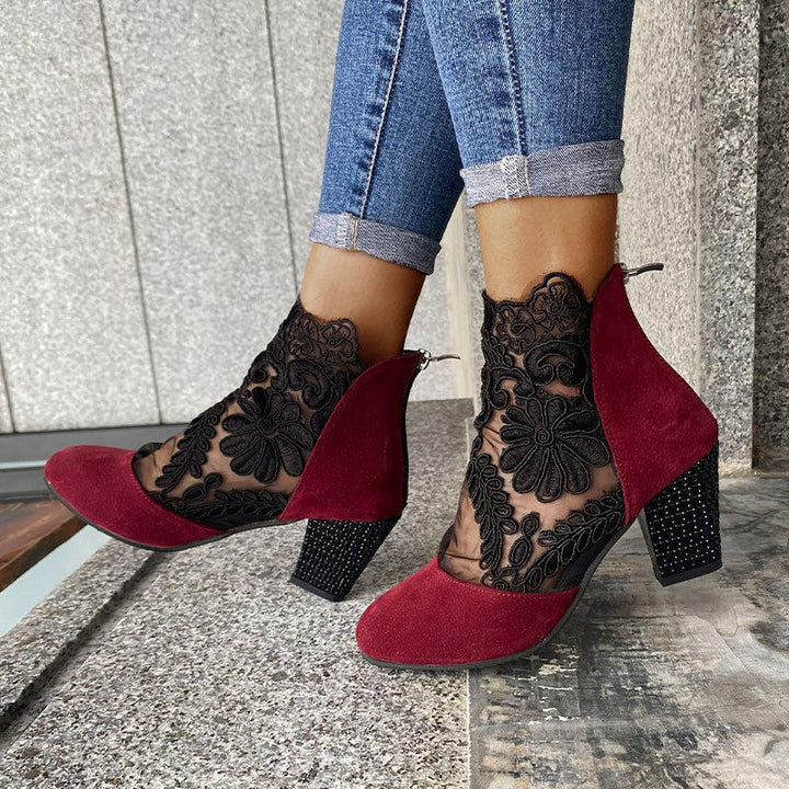 Gladys | Women’s lace ankle boots with floral mesh and block heel