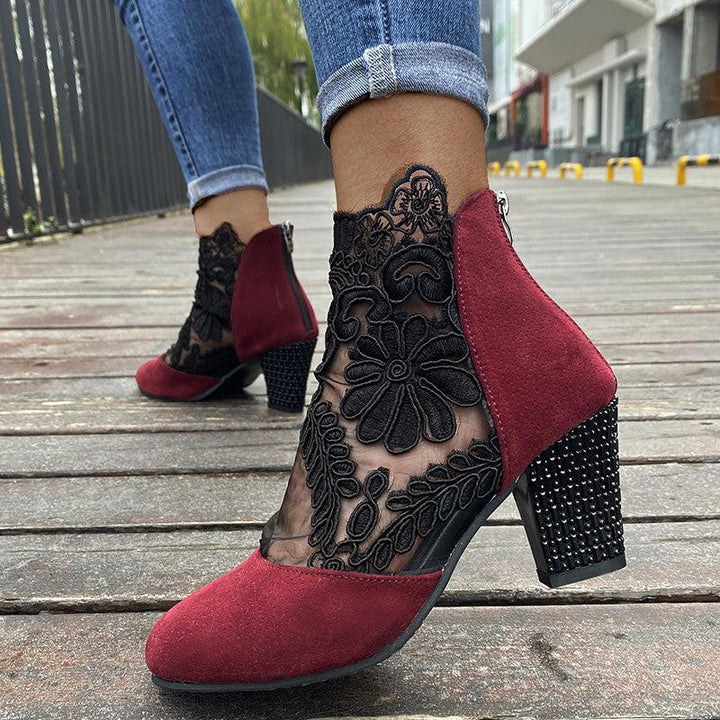 Gladys | Women’s lace ankle boots with floral mesh and block heel