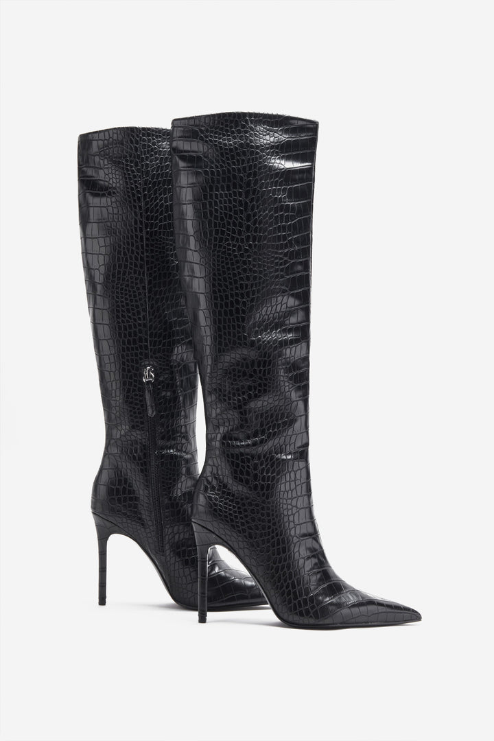 Yvonne | Women’s pointed-toe croc-embossed stiletto boots