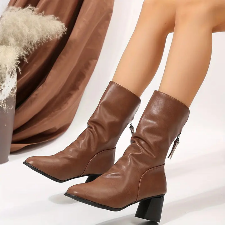 Eden | Women’s vegan leather boots with block heel and back zipper