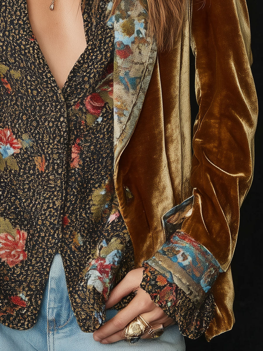 Raelynn | Women’s velvet floral patchwork blazer with vintage lapel