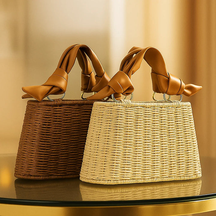 Morgan | Women’s straw handbag with drawstring interior and knotted handle