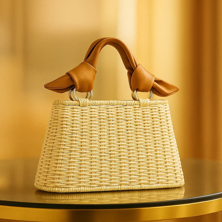 Morgan | Women’s straw handbag with drawstring interior and knotted handle