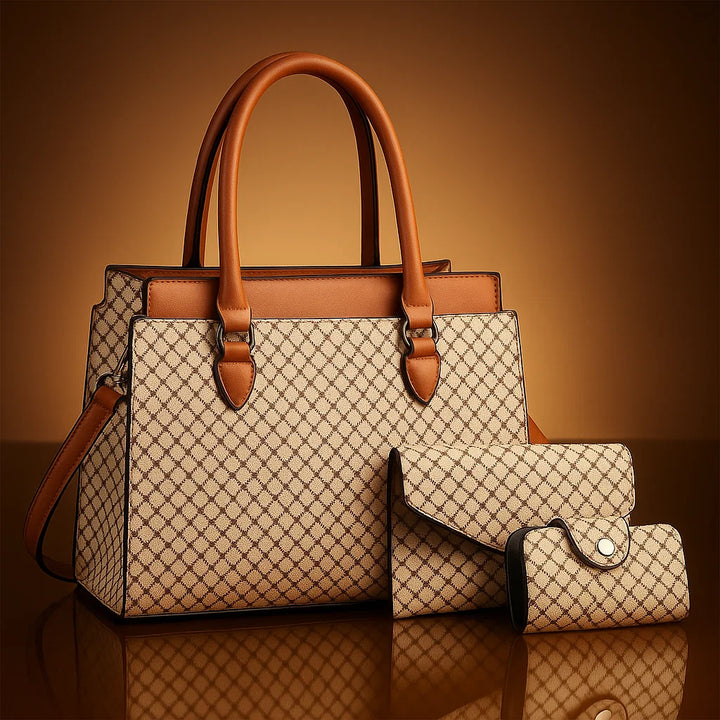 Sandra | Women’s structured handbag set with geometric pattern