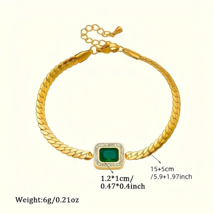 Louisa | Women’s gold chain bracelet with emerald centerpiece and adjustable clasp