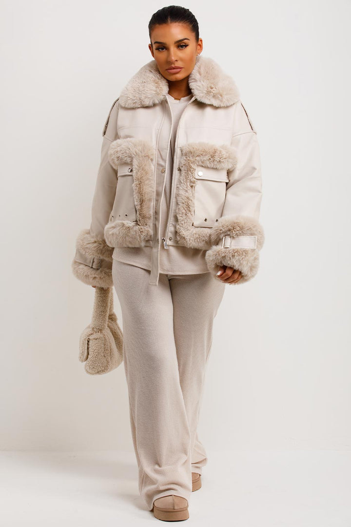 Danika | Women’s faux leather jacket with faux fur trim