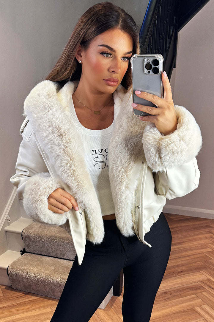 Madalynn | Women’s faux fur bomber jacket with detachable trim
