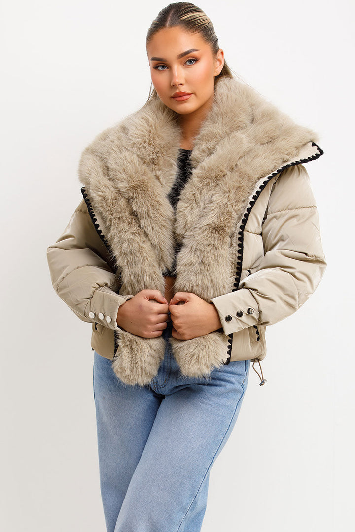Nayelis | Women’s faux fur collar and trim puffer jacket