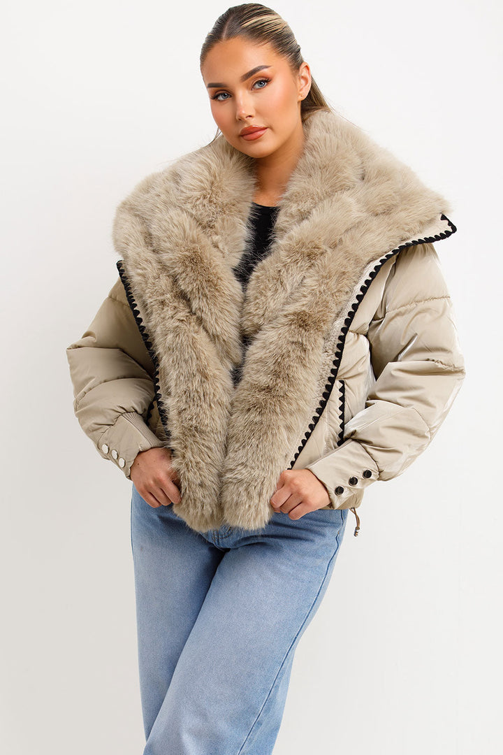 Nayelis | Women’s faux fur collar and trim puffer jacket