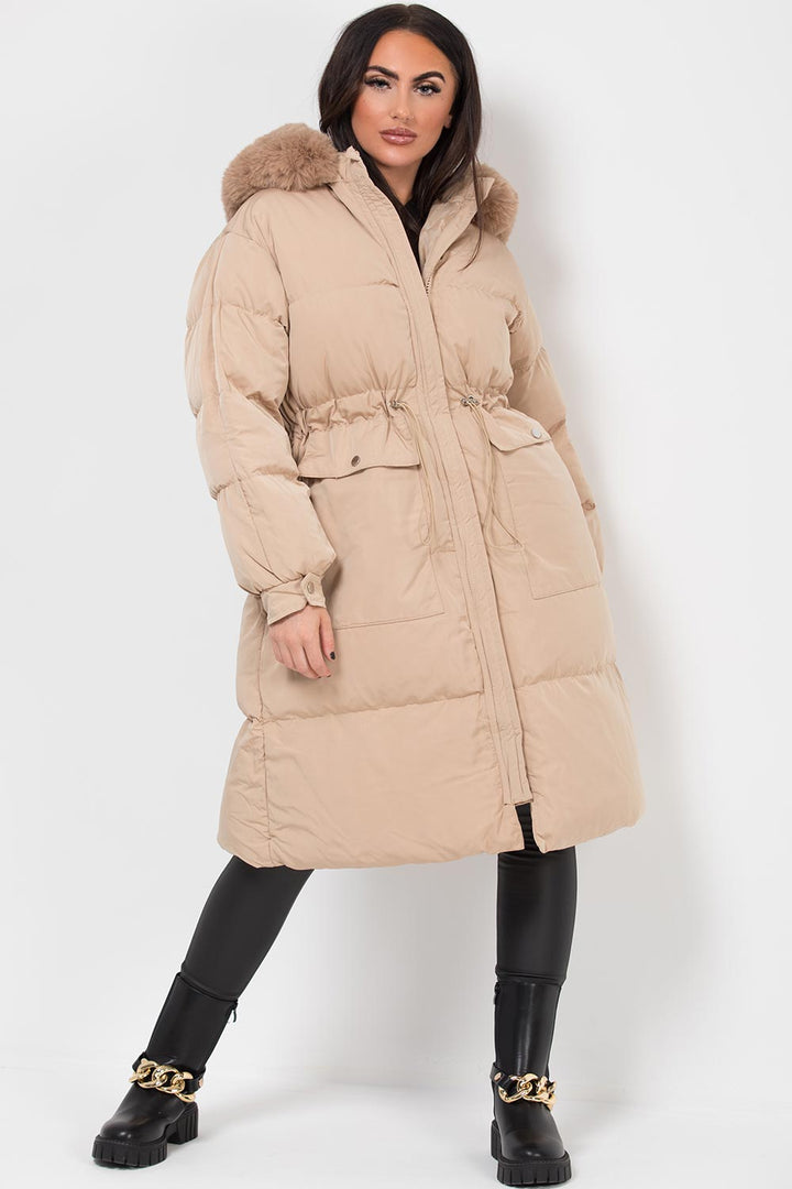 Brixton | Women’s long puffer coat with faux fur hood