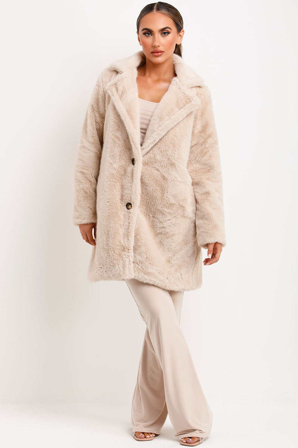 Zephy | Women’s faux fur coat with lapel collar