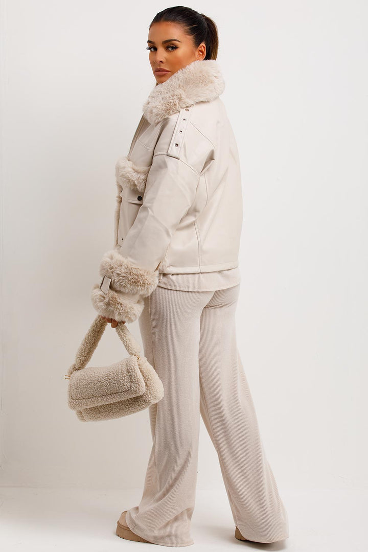 Danika | Women’s faux leather jacket with faux fur trim