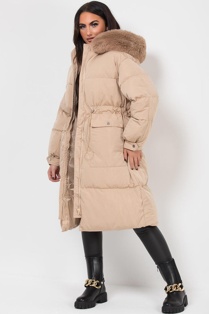 Brixton | Women’s long puffer coat with faux fur hood