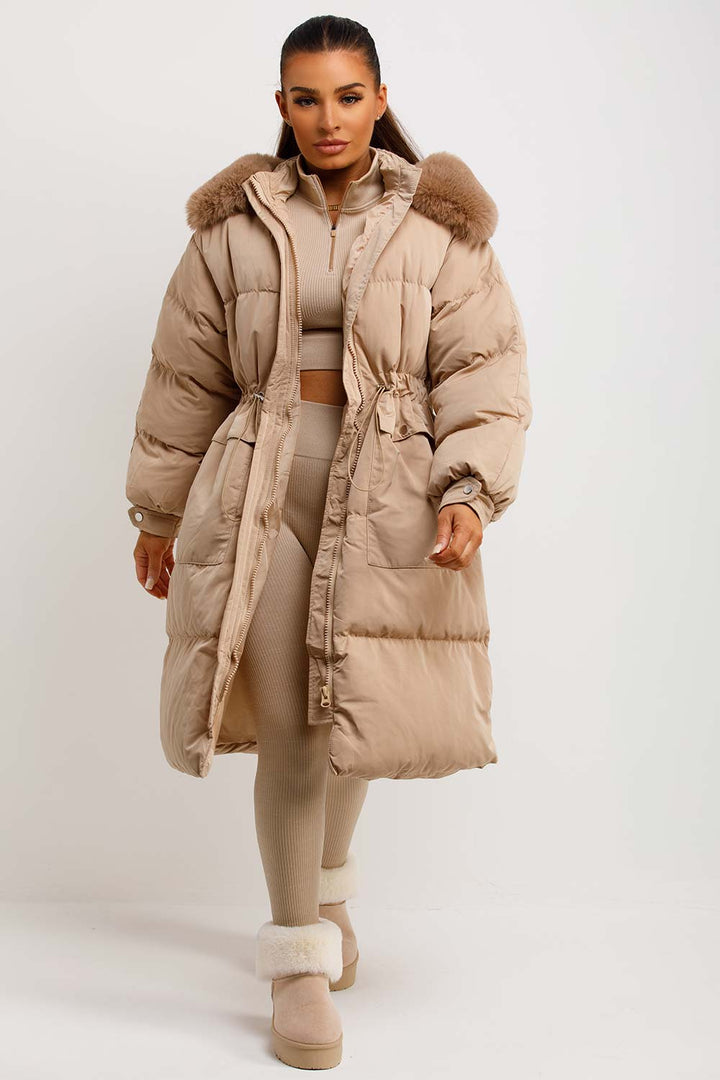 Brixton | Women’s long puffer coat with faux fur hood