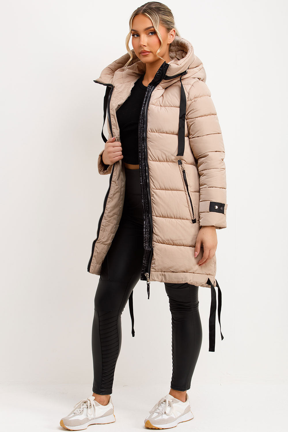 Mylenna | Women’s long puffer coat with hood and side straps