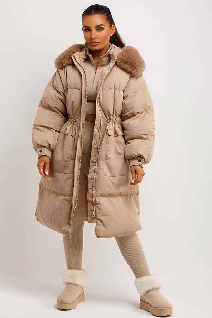Brixton | Women’s long puffer coat with faux fur hood