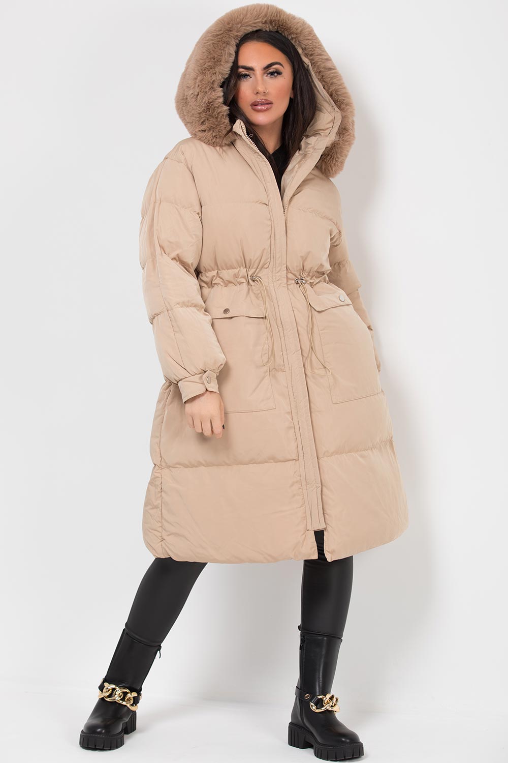 Brixton | Women’s long puffer coat with faux fur hood