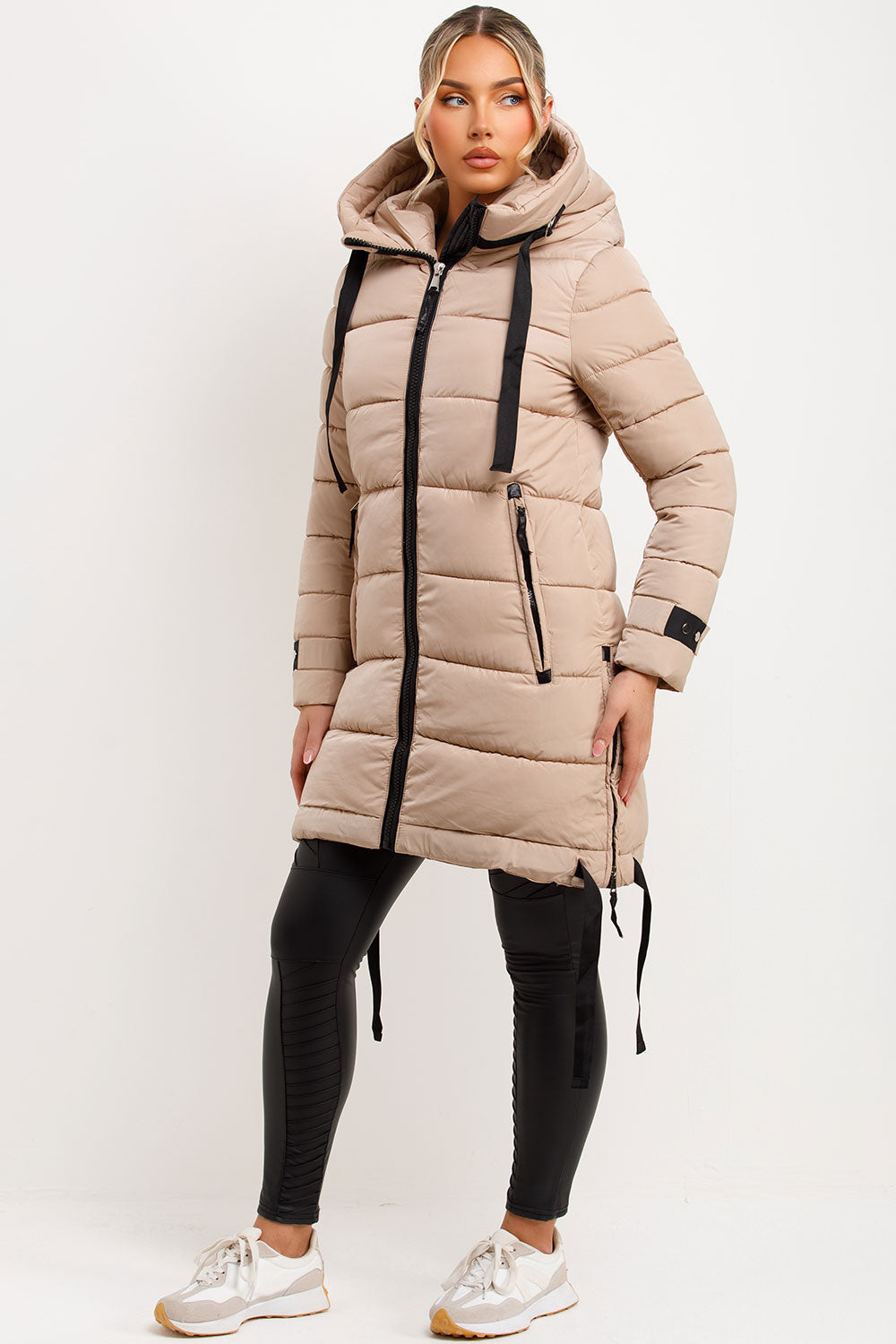 Mylenna | Women’s long puffer coat with hood and side straps