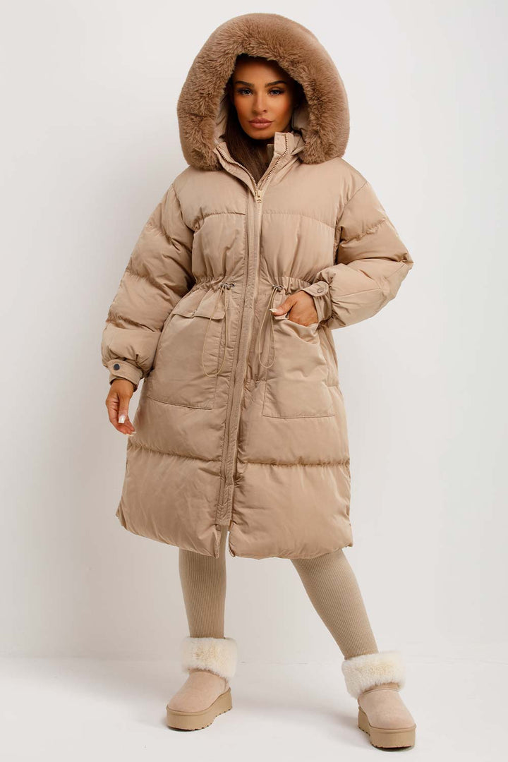 Brixton | Women’s long puffer coat with faux fur hood