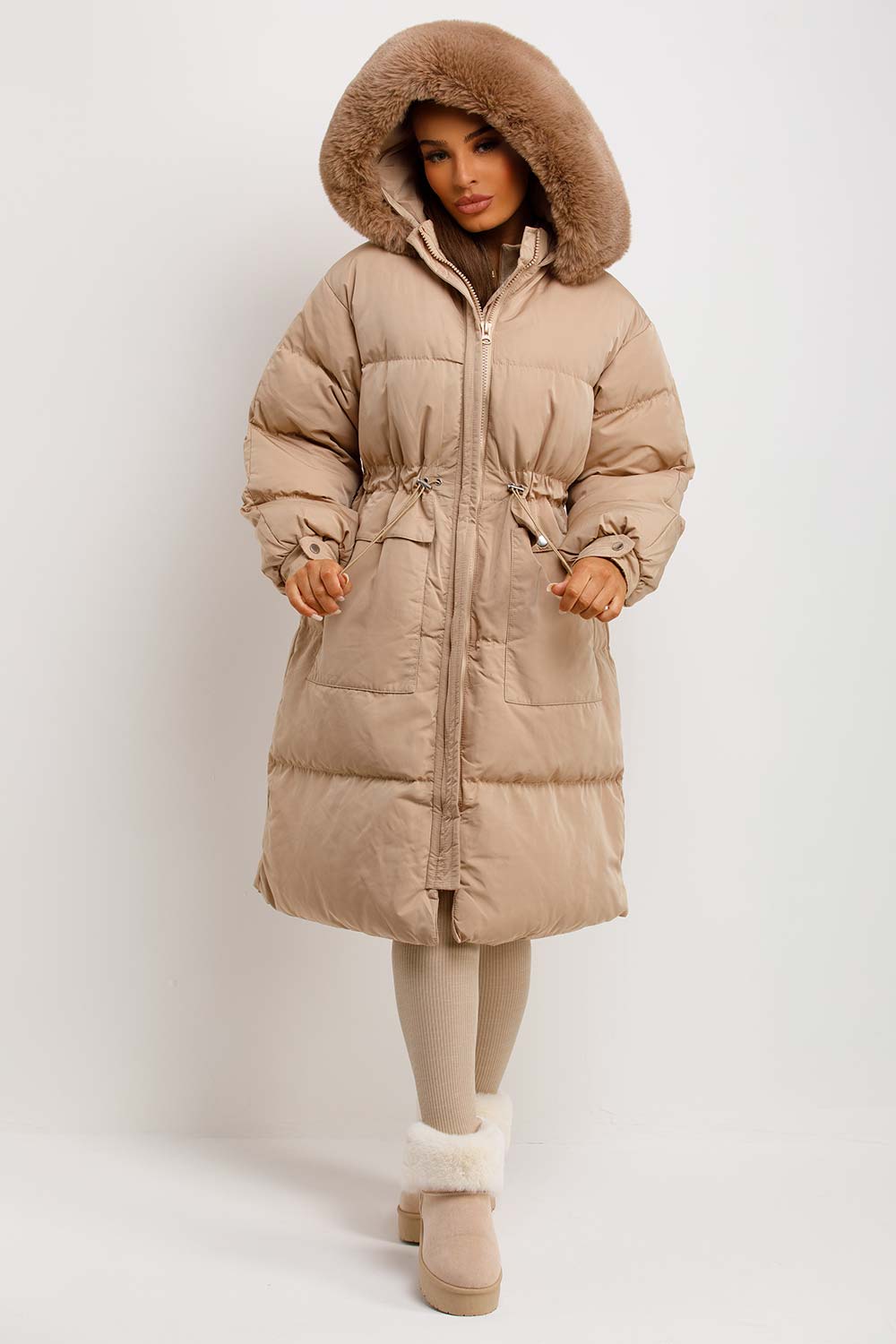 Brixton | Women’s long puffer coat with faux fur hood