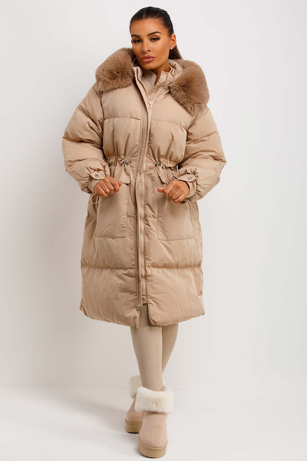 Brixton | Women’s long puffer coat with faux fur hood