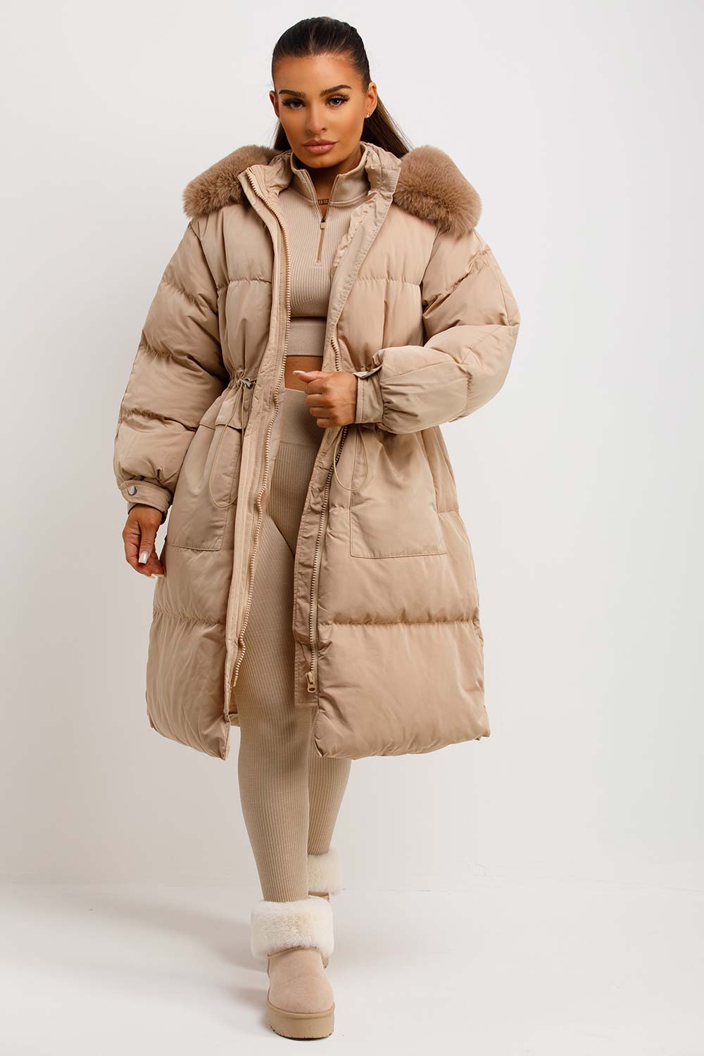 Brixton | Women’s long puffer coat with faux fur hood