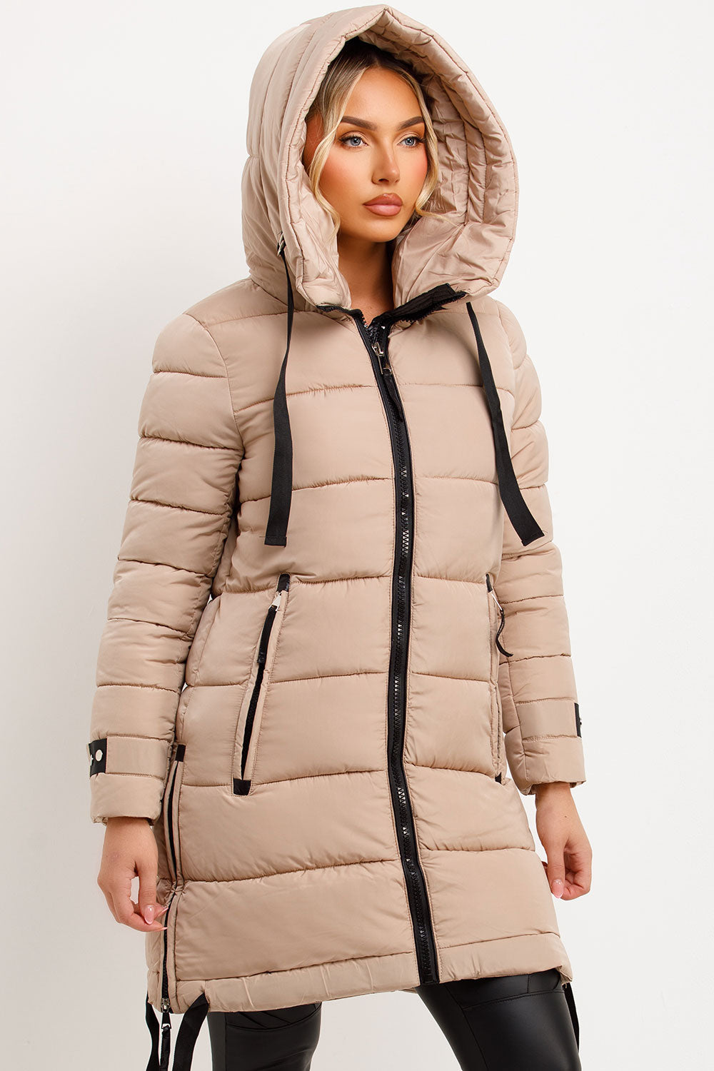Mylenna | Women’s long puffer coat with hood and side straps