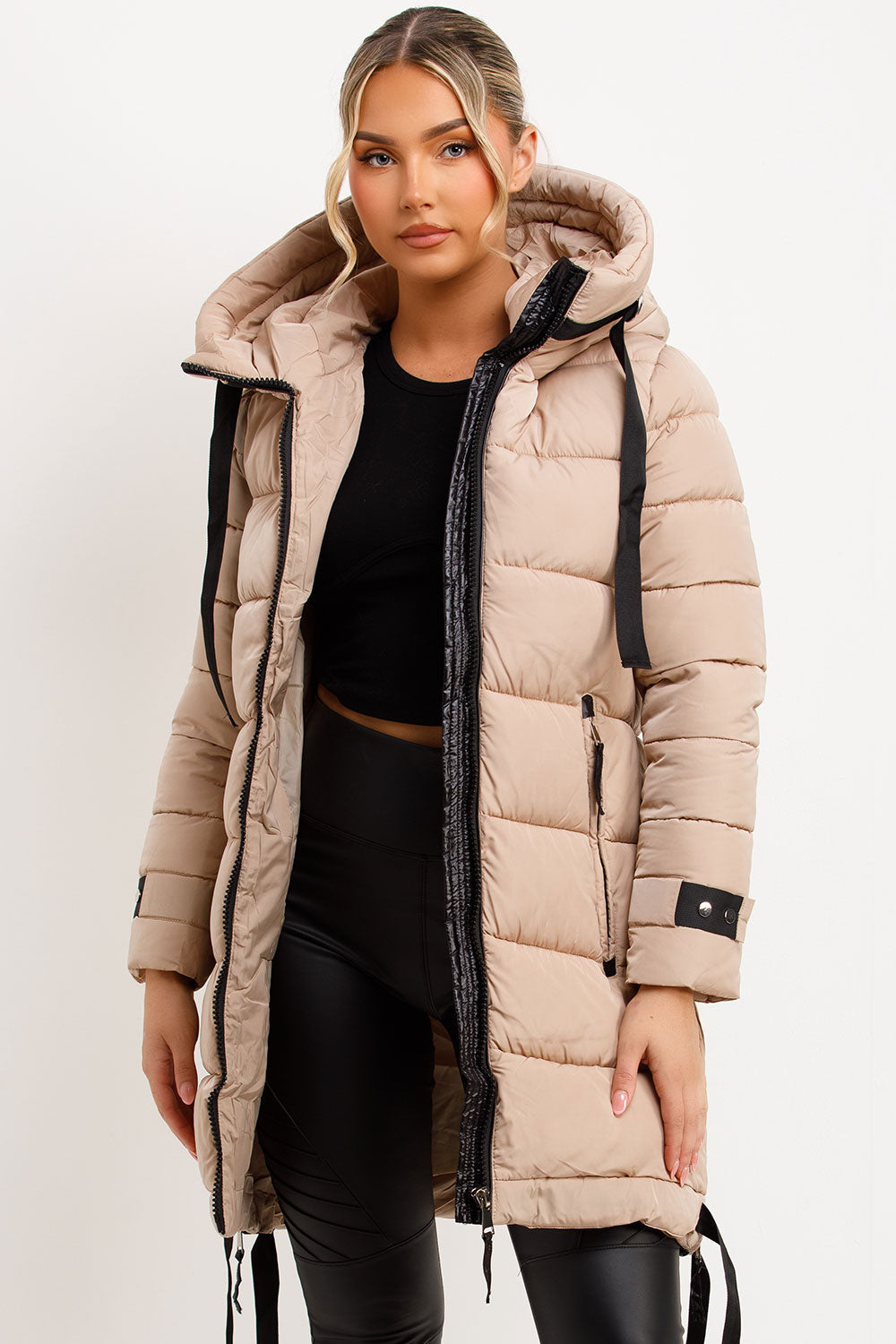 Mylenna | Women’s long puffer coat with hood and side straps