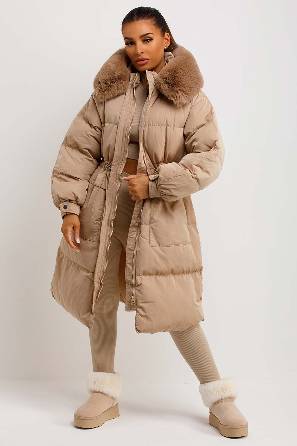Brixton | Women’s long puffer coat with faux fur hood