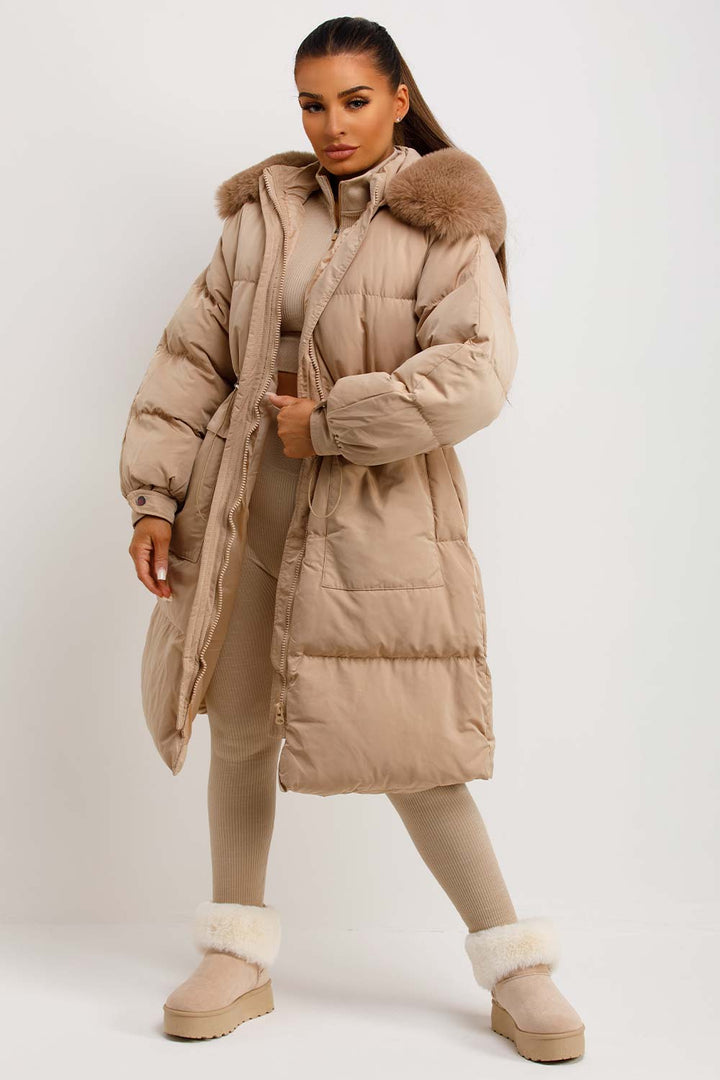 Brixton | Women’s long puffer coat with faux fur hood