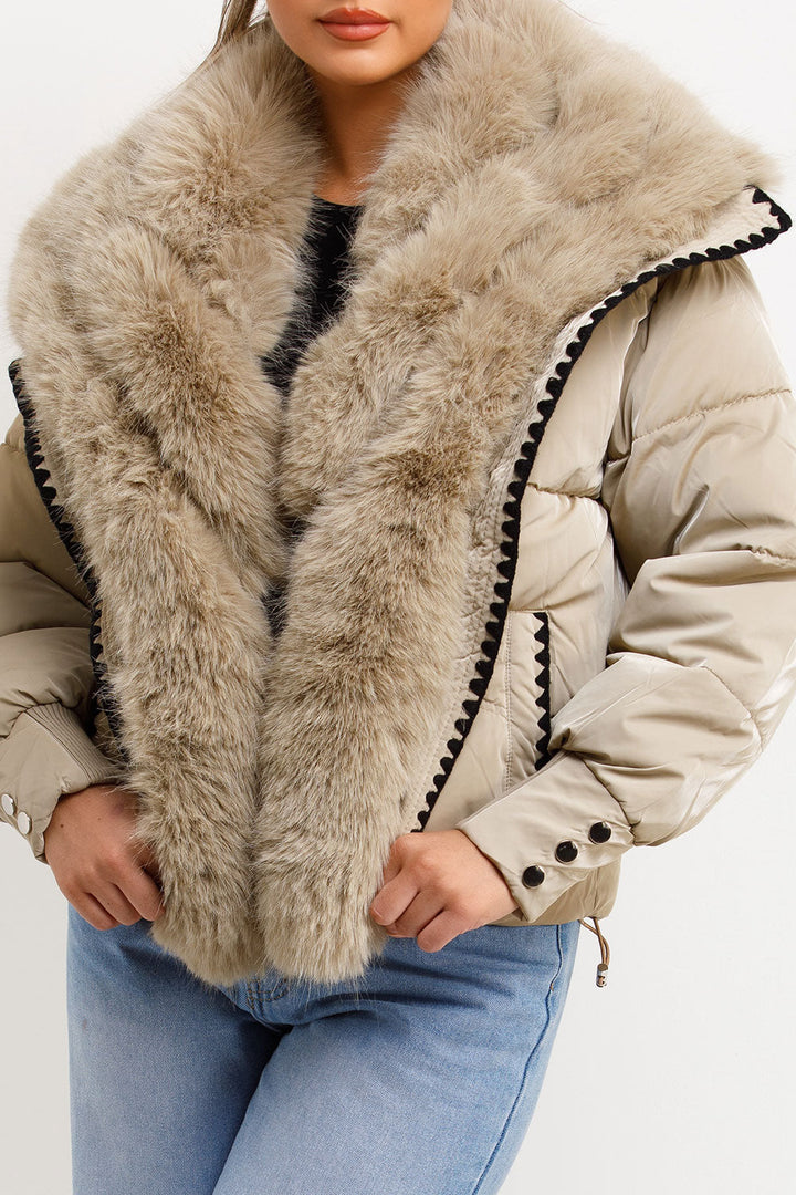 Nayelis | Women’s faux fur collar and trim puffer jacket