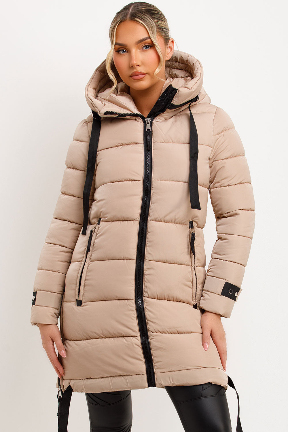 Mylenna | Women’s long puffer coat with hood and side straps