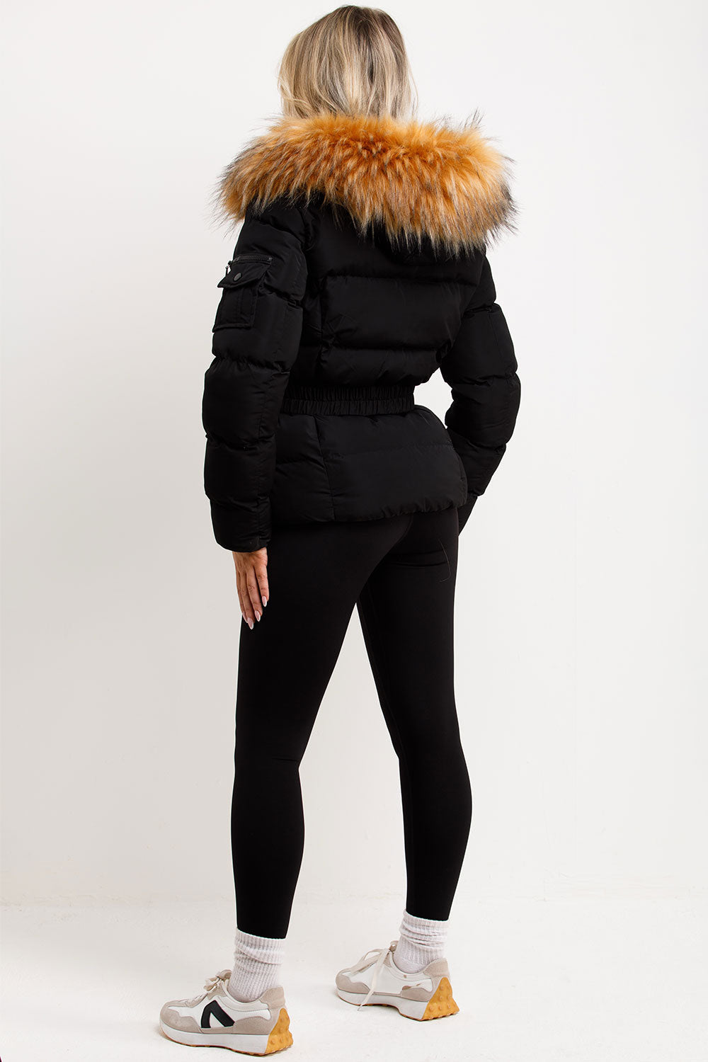 Maisyn | Women’s belted puffer jacket with faux fur hood