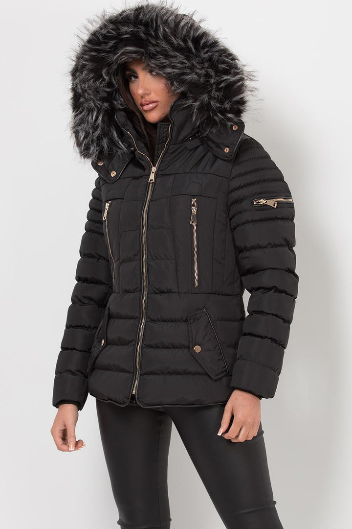 Avenleigh | Women’s hooded puffer jacket with faux fur trim
