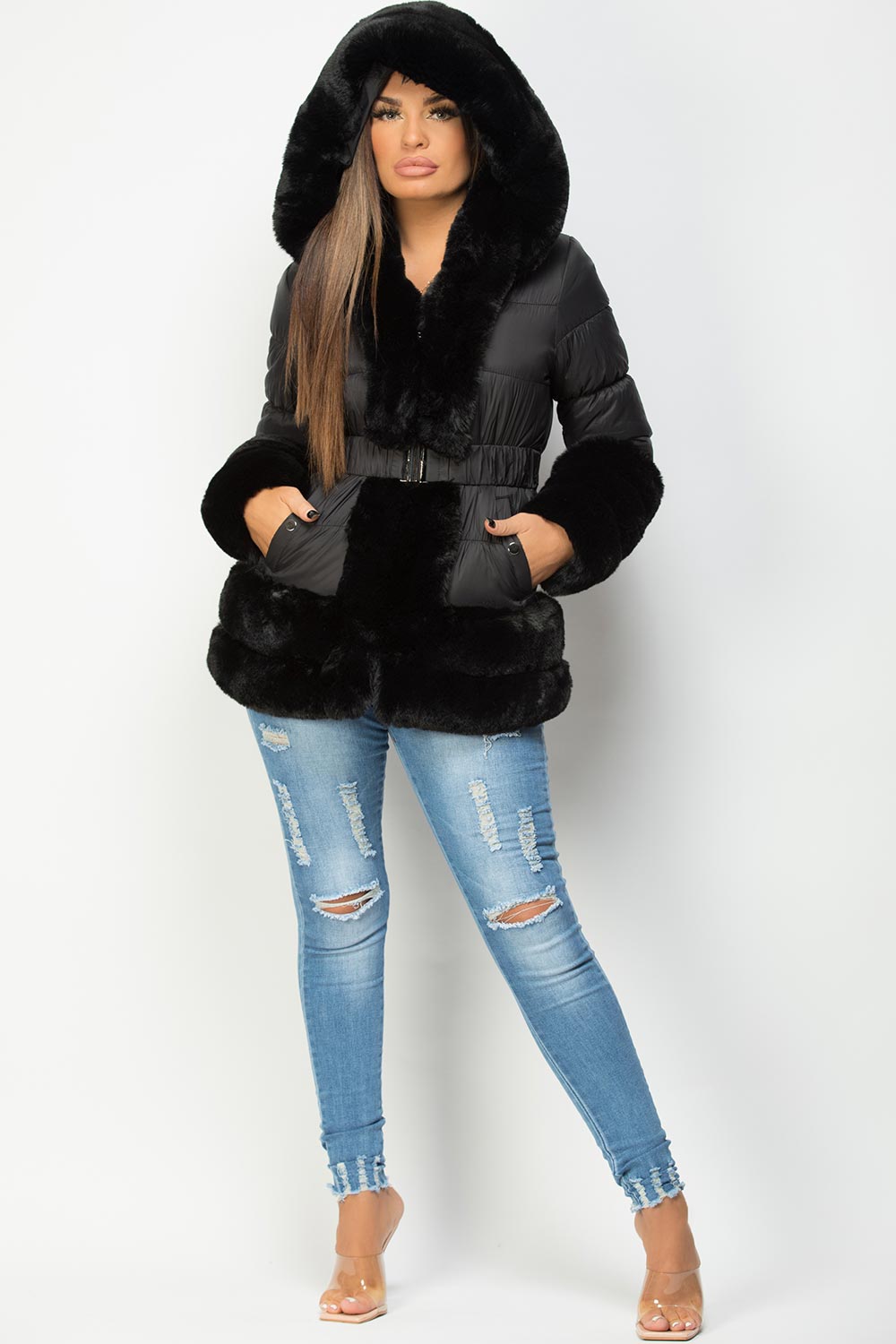 Leilana | Women’s padded down-style puffer jacket with faux fur trim