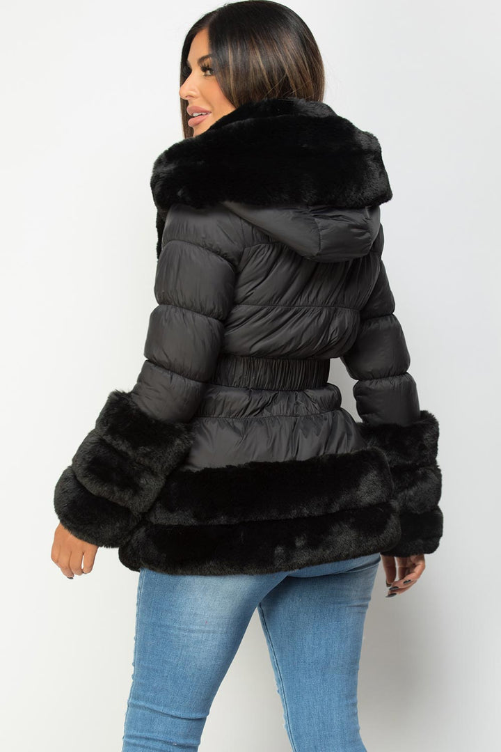 Leilana | Women’s padded down-style puffer jacket with faux fur trim