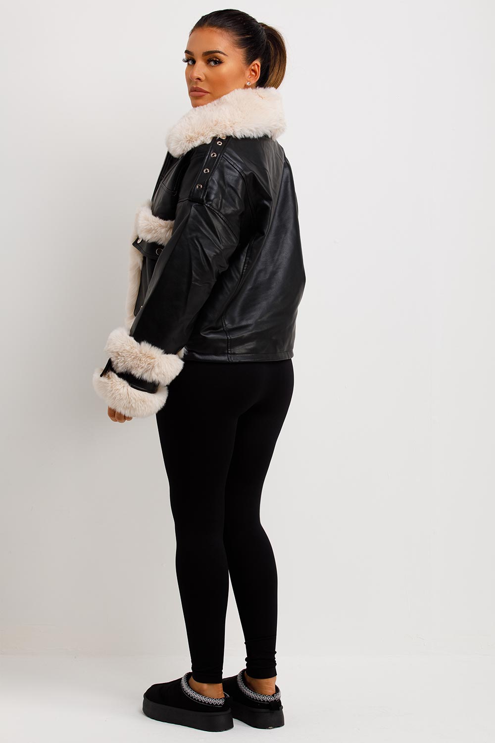 Kaelie | Women’s faux leather jacket with faux fur trim